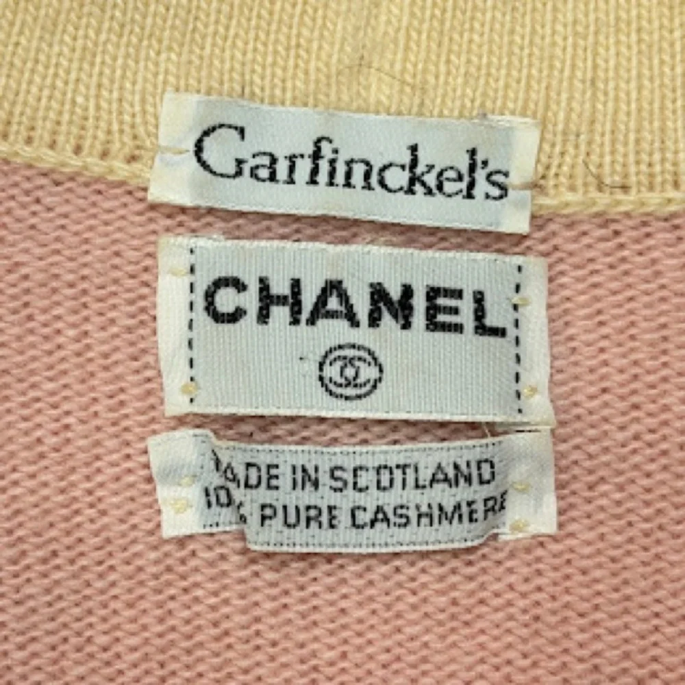 CHANEL Pink Sweater with Cream Trim Cashmere-Blend Cardigan
